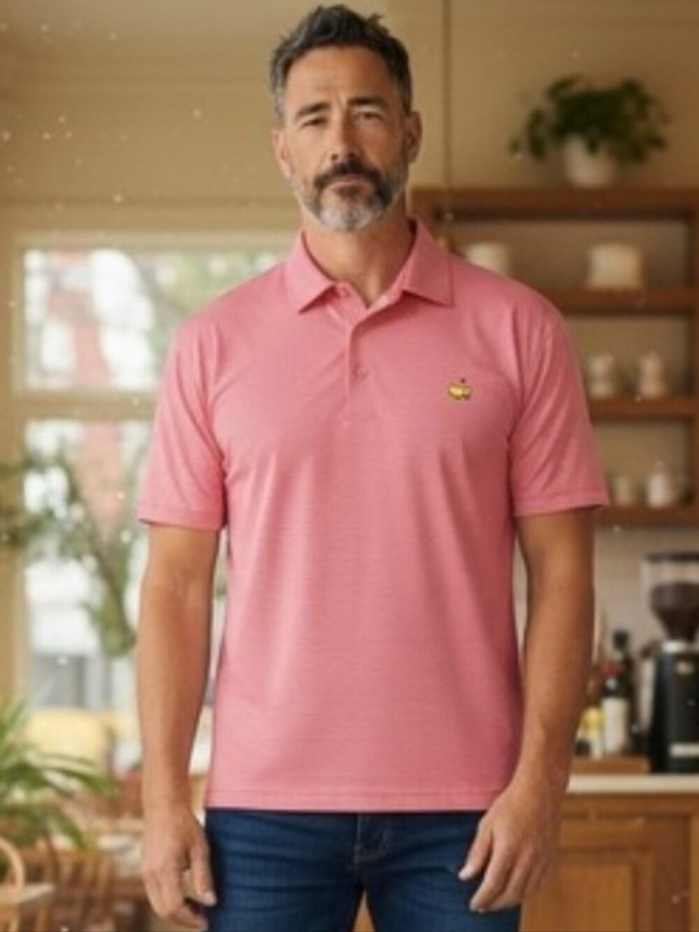Masters Tech Mens Pink Striped Golf Polo Shirt Short Sleeve Size Large Logo